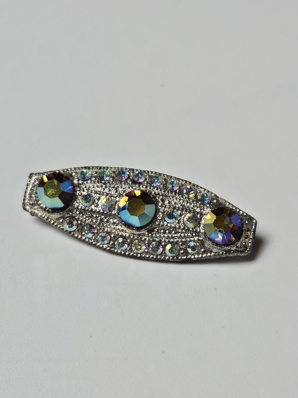 Art Deco Little Nemo Aurora Crystal Brooch Pin in Multicolor on Silver